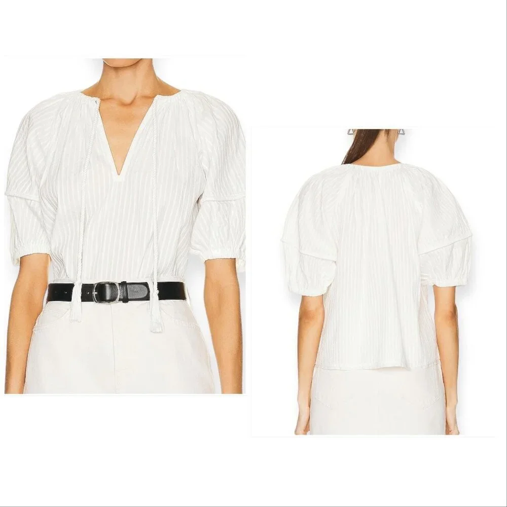Ulla Johnson White‎ Cotton Laurenza Blouse, puff sleeves, Size 0, New with Tag